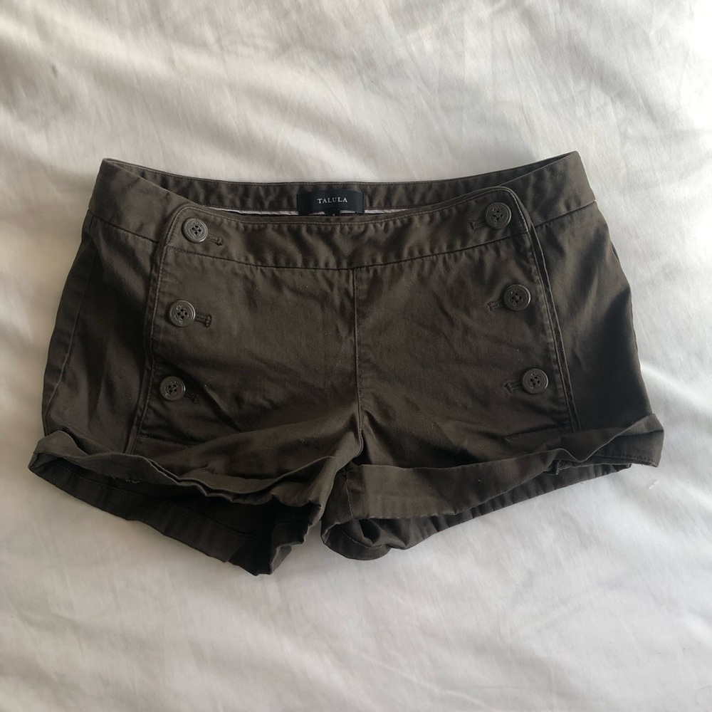 Talula Olive Green High-Waist Sailor Button Shorts
